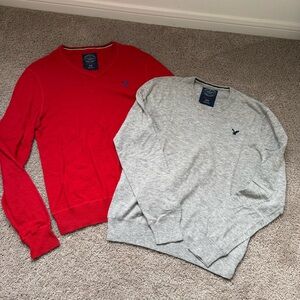 Duo American Eagle athletic crew neck sweaters red & grey size medium